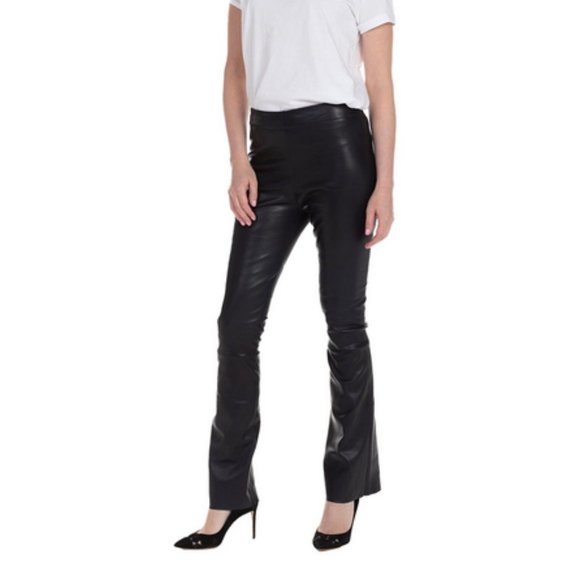 $1,595 Sharis Place Black Leather Bootcut Pants Size 8 - Picture 1 of 8